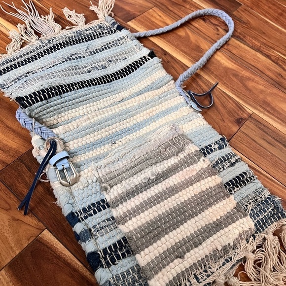 Recycled Handmade Fringe Boho Hippie Crossbody Purse Fringe Blue Trendy School - Picture 5 of 11